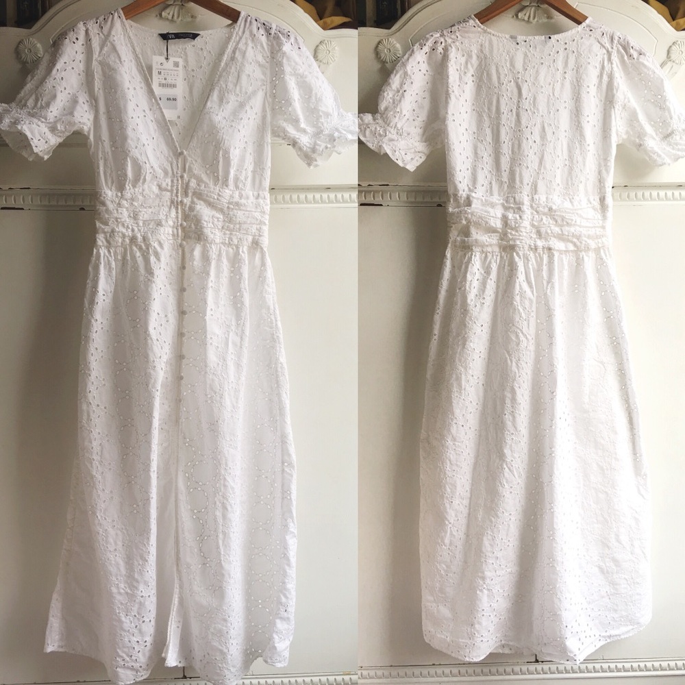 NWT White Eyelet Cotton Zara M Dress